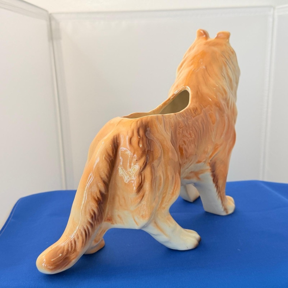 Vintage Collie Dog Ceramic Planter Large Lassie Style Tan White Glazed Figurine - Picture 6 of 11